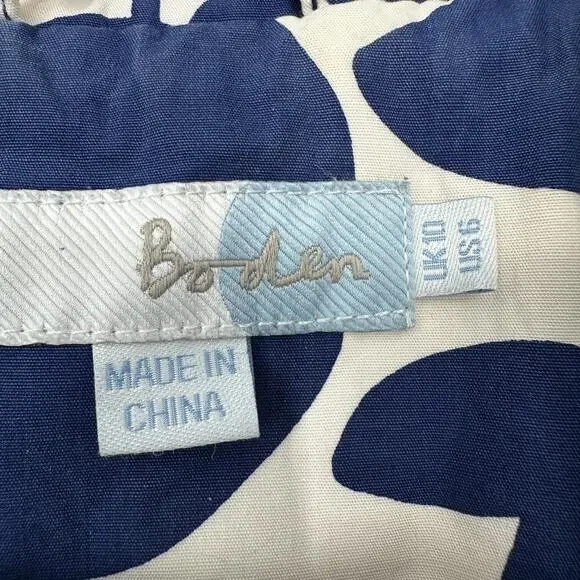 Boden Coat Womens 6 Blue White Apple Print Hooded Belted Rain Trench Jacket - Picture 9 of 13